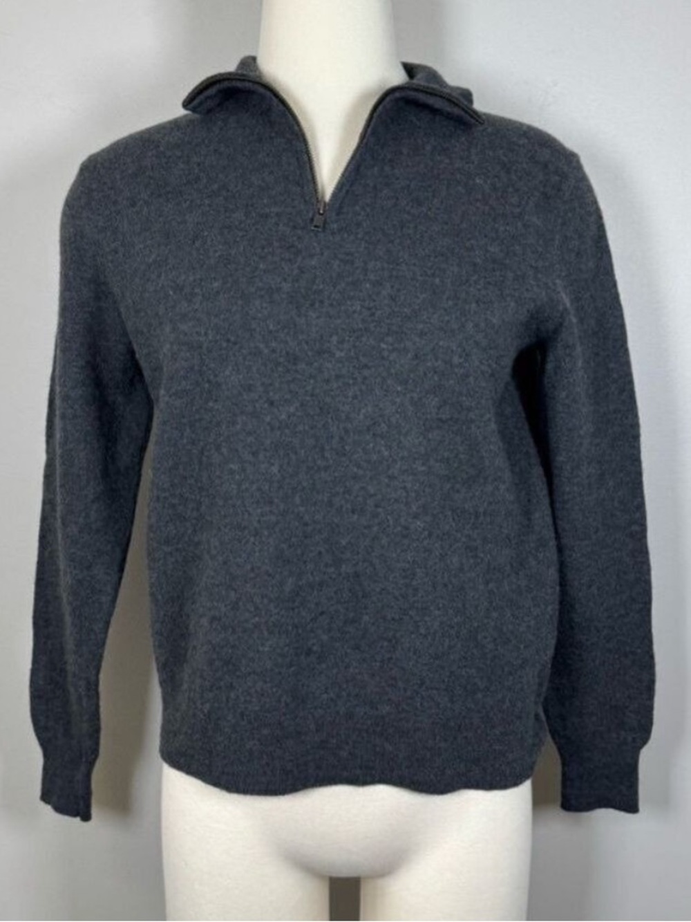 Men's Charcoal Half-Zip Crewneck Sweater wool small Unisex